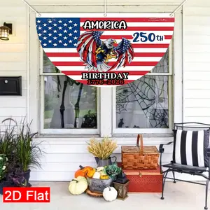 2D Flat American Flag Bald Eagle Semi-Circular Garden Flag |   Double-Sided Polyester Outdoor Yard Decor for Patio Lawn Wall - Welcome Spring 250th Anniversary