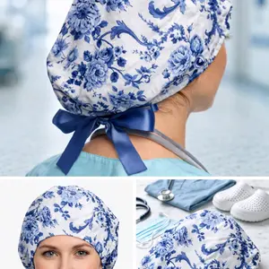 Euro Style Scrub Cap, Adjustable Surgical Hat, Cotton Medical Cap, Nurse Doctor Hat, Tie Back, Work Cap, Healthcare Uniform Made in USA