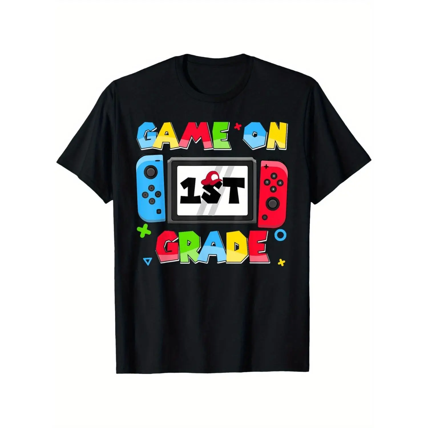 Game On 1st Grade Back to School Funny Gamer T-Shirt - 100% Cotton Short Sleeve Tee with Colorful Gaming Graphic, Retro Controller Design & Playful Lettering - Comfortable Casual Casual Attire for Boys & Girls, All-Season Machine Washable Top