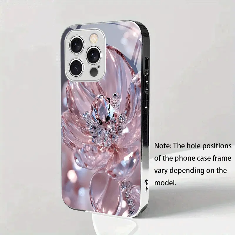 This pink diamond crystal flower electroplated phone case features a drop-proof, non-slip TPU full-coverage lens with silver glass, suitable for iPhone 17, 16, 15, 14, 13, 12, 11, and Samsung models. It makes a great gift for friends or family.