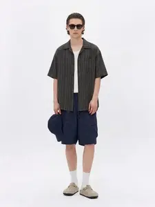 CAONAT Men’s Oversized Striped camp collar Shirt – Relaxed Fit Short Sleeve Button Up Casual Summer Streetwear