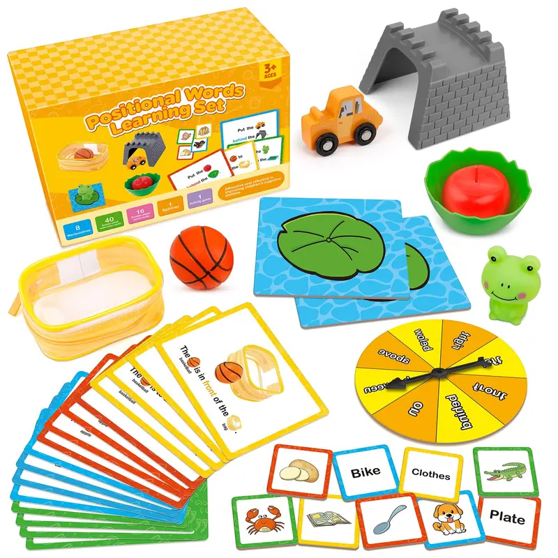 Positional Word Learning Set -Manipulatives Match Games , Educational Games for Ages 4+ ,STEM Learning Activities , Flash Cards for Ages 3-5 , Fine Motor Skills Toys Spinner Flashcards Colorful
