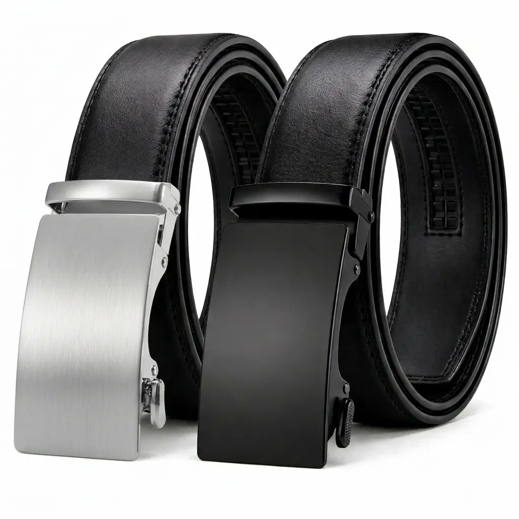 HAGIG 2 Pack Mens Ratchet Belts - Leather Micro Adjustable Dress Belts for Men, 1 3/8" Automatic Buckle Belts for Dress Pants & Everyday Wear