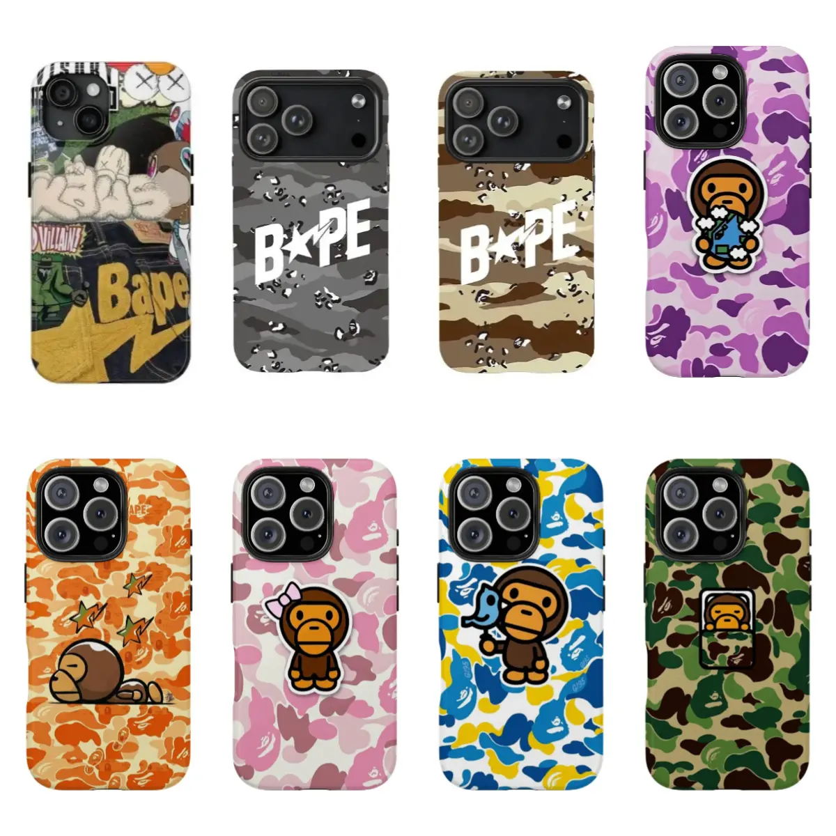 Bape Protective Camo Streetwear phone Cases For iPhone 12/13/14/15/16/17 Promax Pro Plus and 17 Air ,Perfect for Her/Him fashionable gift