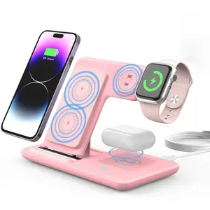 MAG FUN 3-in-1 Wireless Charger Stand, 15W Fast Charging Station for iPhone 17-11 Series, Apple Watch Ultra/9/8, AirPods 4/Pro 2 – Home Office Desk