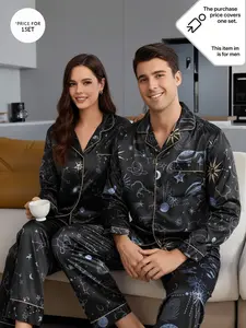 Couple Matching Pajama Set Long Sleeve Printed Home Clothes Men Women Comfortable Spring Autumn Top + Pants