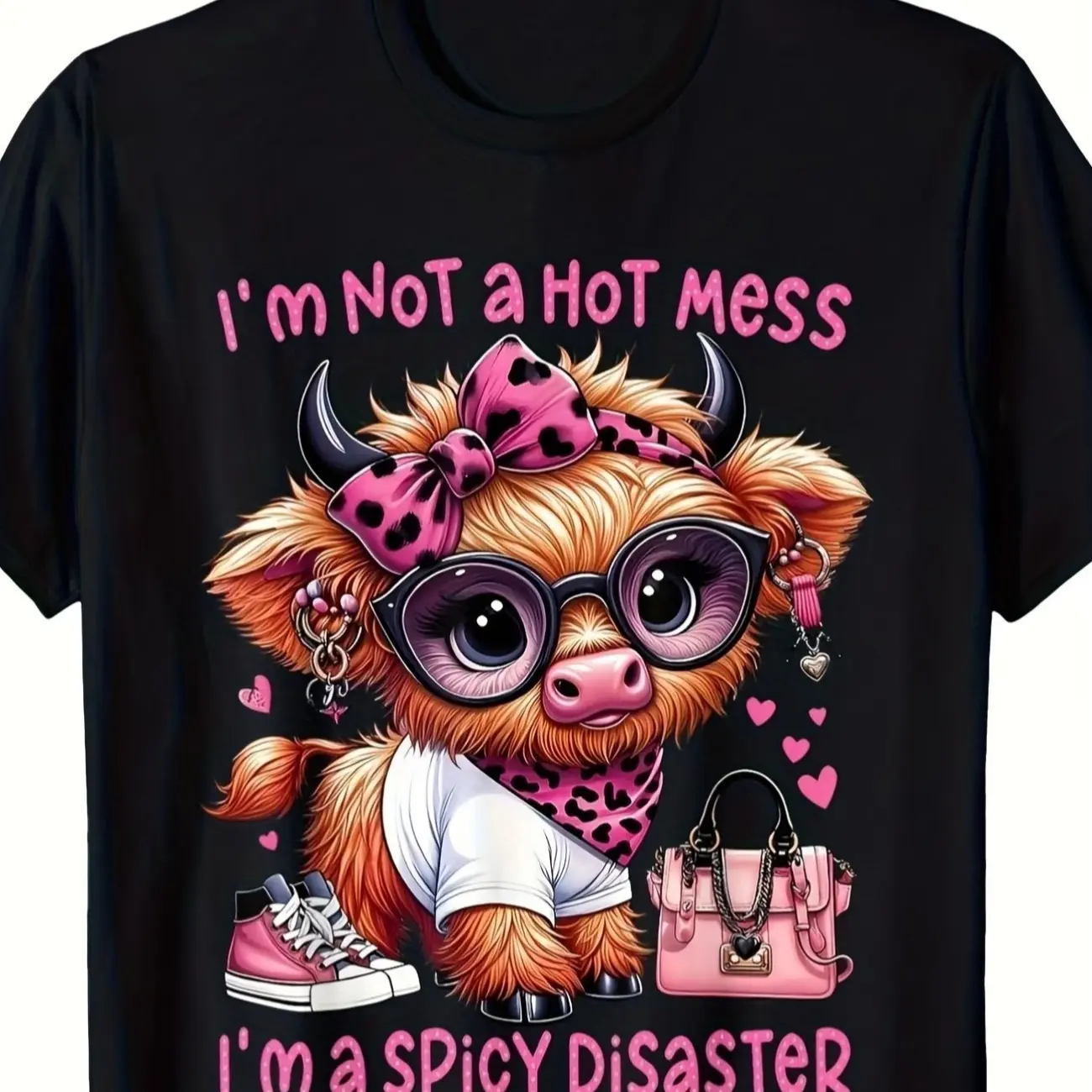 I'm Not A Fire Highland Cow Cute Cartoon Cotton T-Shirt, Casual Fun Outfit,tshirt
