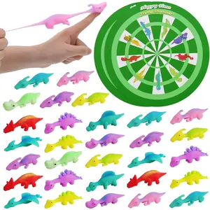 F-SRT03  30pcs Slingshot Dinosaurs with 2pcs Cardboard Target,Birthday Party Rubber Slingshot Dino Finger Toys for Boys Girls Adults, Classroom Exchange Gifts for Kids