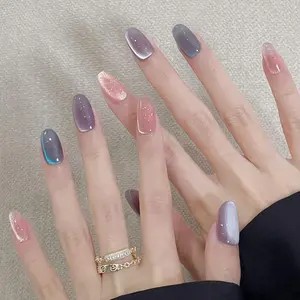 Colorful Cat Eye Press on Fake Nail, 30pcs/set Fashion Nail Art Design Press on Nails & Jelly Tape & Nail File, Elegant Stick on Nails Kit, Nail Art Supplies for Women's Gift