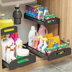 2 Pack Sink Organizer, 2 Tier Cabinet Organizer, Pull Out Cabinet Shelf Organizer, the Sink Organizers and for &, Black