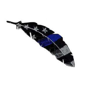 Feather USA Flag Thin blue Line Police Patriotic Iron on Patch (MTF3)