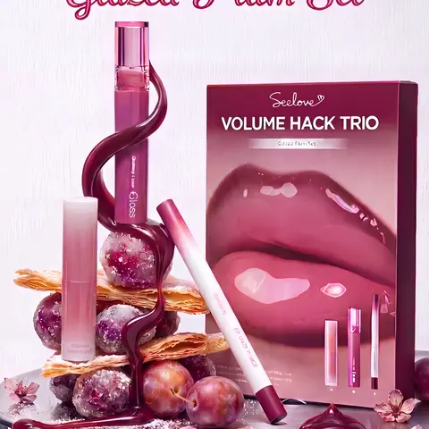 Volume Hack Trio Sweet Fig Set |  Lip Combo for Plump, Hydrated & Glossy Lips | 3-in-1 Kit (3 Shades, Lip Mate Pencil 0.5g, Melting Balm 3.5g, & Color Gloss 4g)