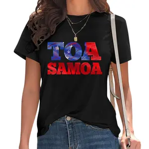 Toa Samoa Totem Print Women’s Tee – Casual Pullover Style, Medium Stretch Cotton Fabric