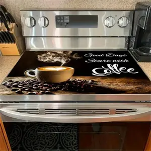 Coffee Pattern Gas Stove Cooktop Panel Protector Cover,  1 Count Heat & Scratch Resistant Stove Top Protectors, Multipurpose Cooktop Cover for Flat Top Oven