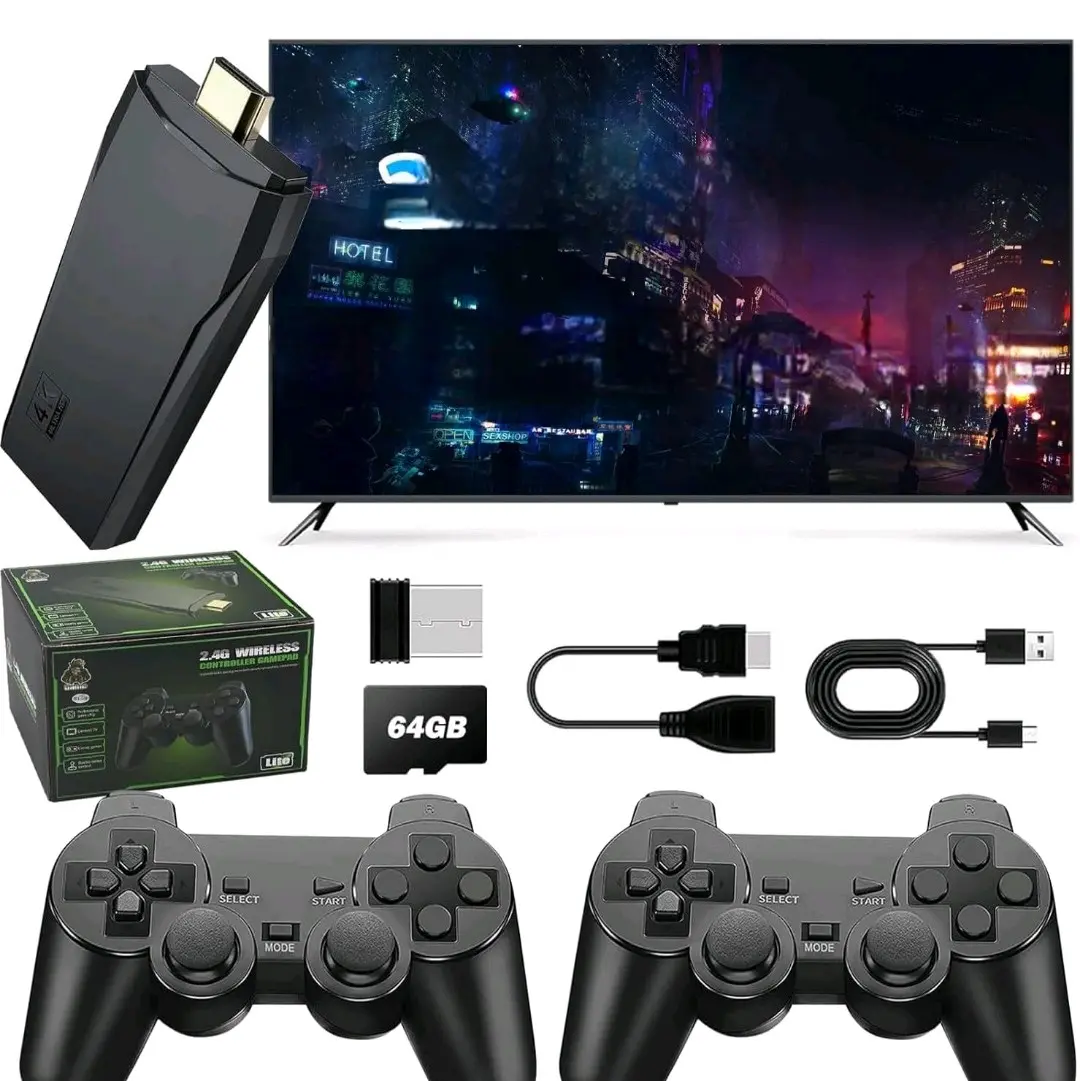 Wireless Retro Game Console Stick with 20000+ Classic Games, 4K HDMI Output, 18 Emulators, and Dual 2.4G Wireless Controller