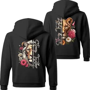 Matching Couple Hoodie Personalized Lion Couple Queen And King Hoodie Graphic Couple Hoodies Casual Fleece Fabric Pullover Badass Alternative Fashion Fans Bold edgy design for goth Harajuku streetwear lovers Gift for Birthday Valentine's Day