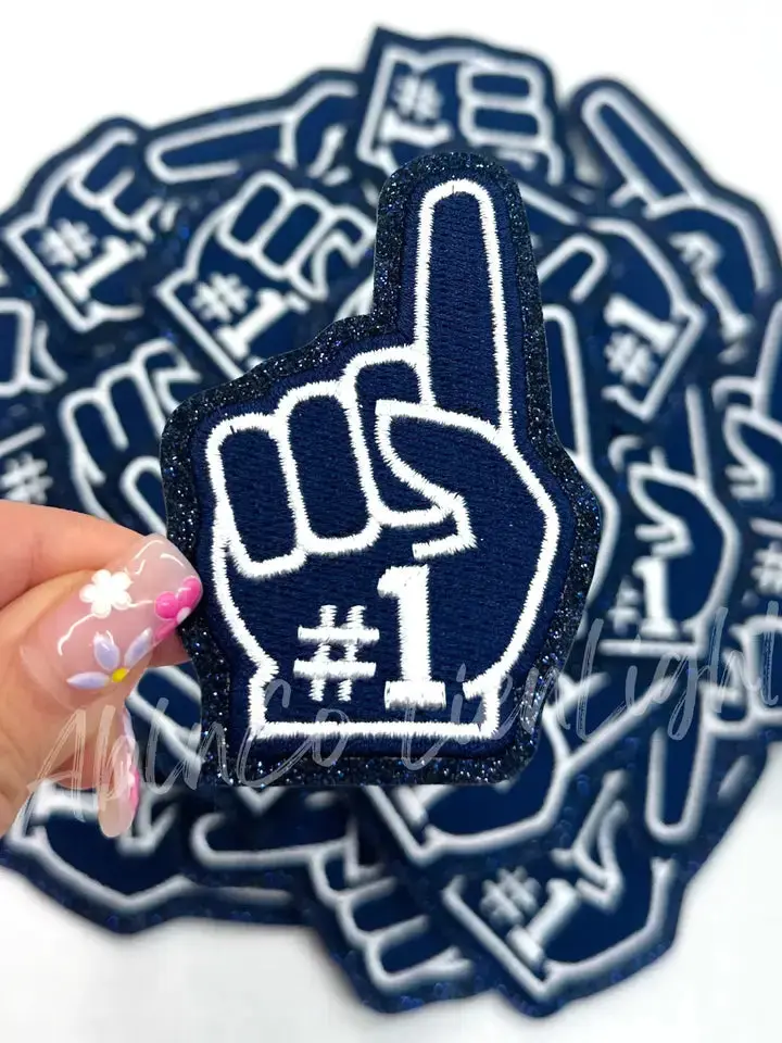 Navy Game Day Foam Finger Embroidery Patch - Small