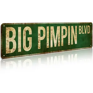 Big Pimpin Blvd 16×4 Inch Aluminum Metal Sign – Retro Distressed Hip-Hop Wall Art Decor, Slim Street Sign for Home Bar, Man Cave, Garage, Indoor/Outdoor, Humorous Gift for Birthdays, Housewarmings & Hip-Hop Fans Rustic Design,home decor wall art