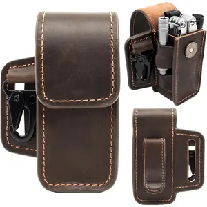 Leather Multitool Sheath for Belt, Multitool Holster with Belt Clip for Men, Pocket Organizer for Work, Fits for , SOG, Gerber Tools