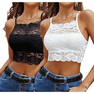 Lace Bralette for Women High Neck Camisoles Racerback Double-Layered Crop Top in Black & White Styles Womenswear Brallete Bridal Valentine's Day Gift Chic Elegance Elegant Everyday