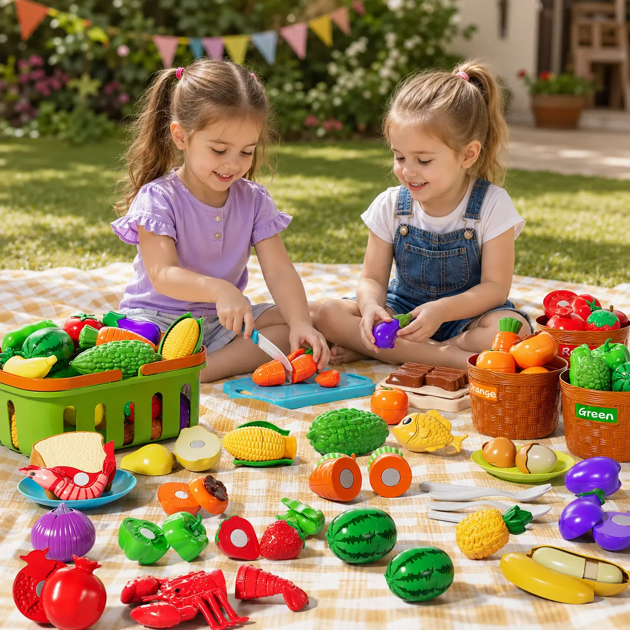 Play Food Kitchen Set for Kids, Cutting Food Color Sorting for Ages 4-8, Fruit Toys, Play Dishes, Preschool Learning Activities, Educational Birthday Gifts for Boys Girls