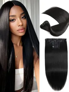 16A Premium Clip in Hair Extensions Real Human Hair, 18inch 110g 7pcs （Service life1.5~2 years）Remy Seamless Invisible Double Weft Human Hair, #1 Natural Black Multiple Washes Keep Texture Soft