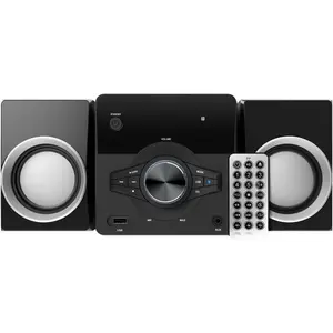 MM442 3- Top Loading CD Shelf System with Digital PLL FM Stereo Radio,   Technology, and Remote Control in Black| Blue Lights| LED Display| AUX Port Compatible|