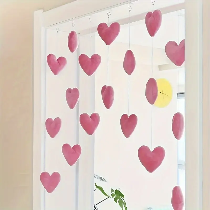 18 Pink Polyester Valentine's Day Heart-Shaped Door Hanging Ornaments - Lightweight, Breathable Doorframe Ornament for Home & Party Decor, Perfect Gift for Loved Ones