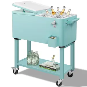 【Summervibes】UBesGoo 80 Quart Detachable Patio Cooler Rolling Cooler Ice Chest with Shelf, Wheels and Bottle Opener, Portable Patio Party Drink Cooling Cart