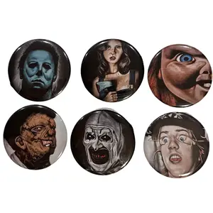 Charcoal Horror Movie Inspired Portrait Art Button Pin Back - 2.25 Inches