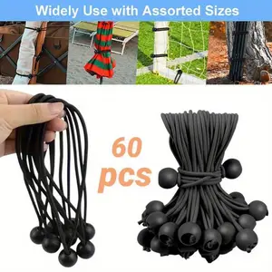 60pcs Heavy-Duty Elastic Ball Bungee Cords (6") - UV-Resistant, Reusable Multi-Purpose Straps for Camping, Tents, Tarps, Outdoor Gear & Storage - Secure Fastening, Durable & Stylish Design, Camping Essentials