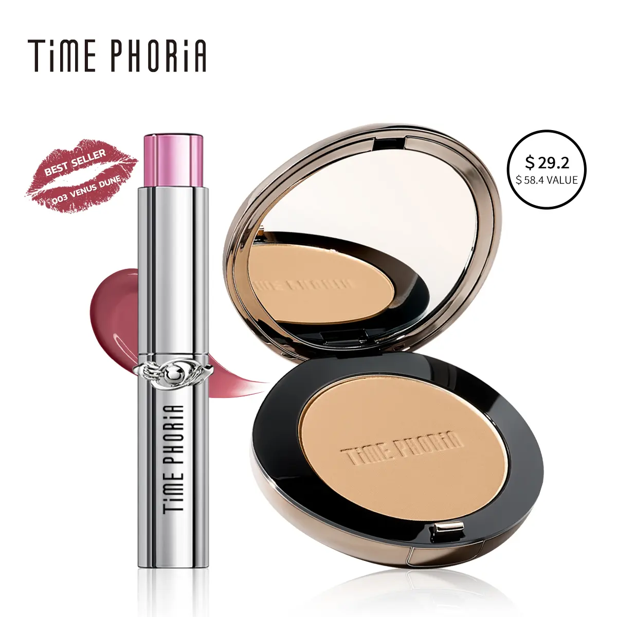 Spectra Ultra Stay-Shine Transfer-Proof Lip Vinyl & Timeless Optima Cover Blur Skin Perfection Powder Foundation