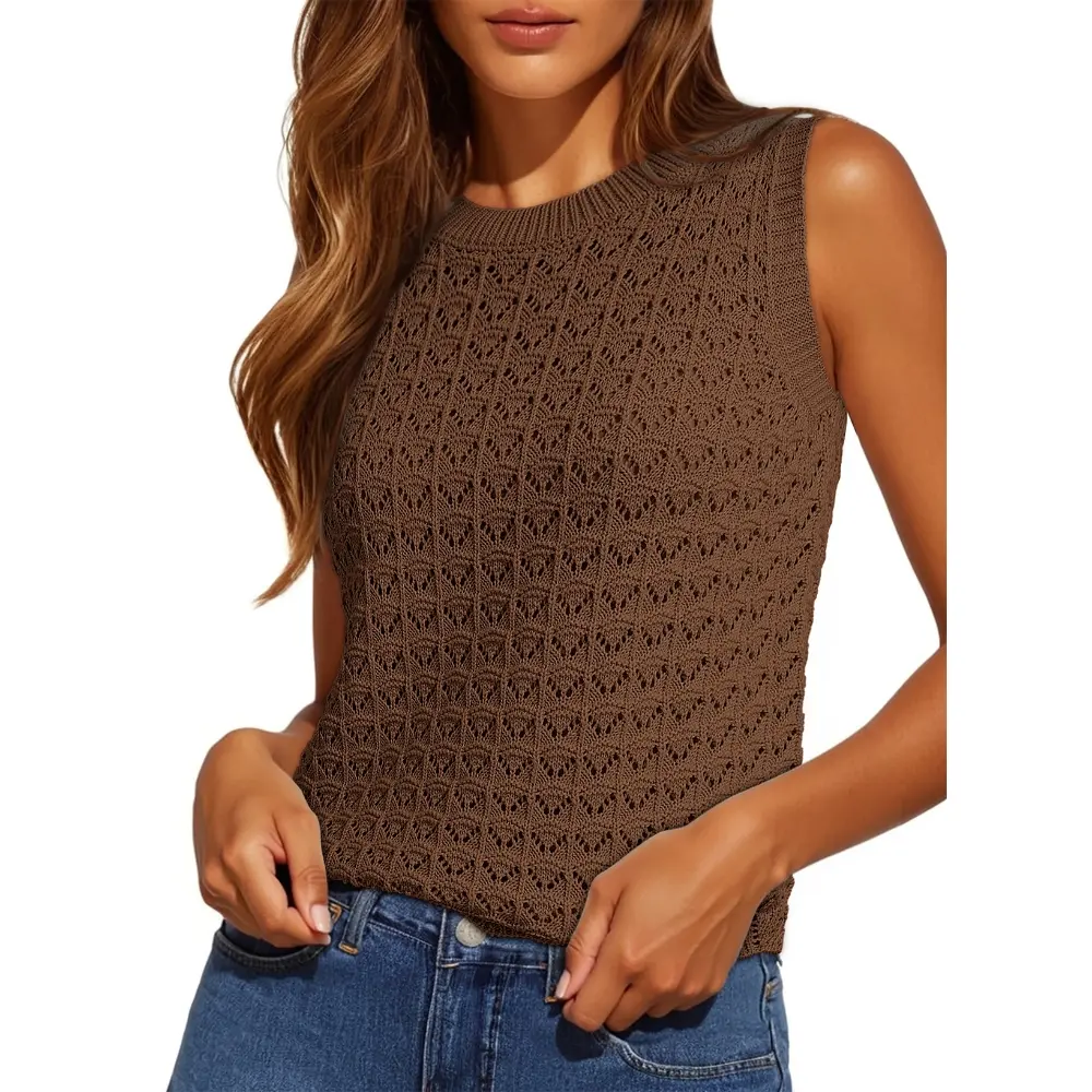 Dokotoo Sleeveless Sweater Tops for Women 2026 Crochet Tank Top Sweater Vest Spring Summer Outfits Resort Wear