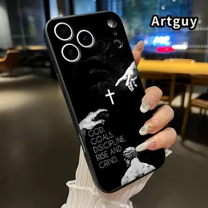 Straight Edge Phone Case Compatible with iPhone 17 16 15 Pro Max Plus 14 13 12 11 Air X XR Vintage Cross Pattern Rugged Durable Shockproof Anti-Scratch Soft Silicone Case