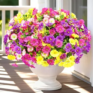 Artificial Flowers for Outdoors, 14 Bundles Fake Outdoor Flowers, UV Resistant Artificial Outdoor Plants & Flowers for Decoration, Colorful Morning Glory for Garden Porch Yard Patio, Mixed Color B
