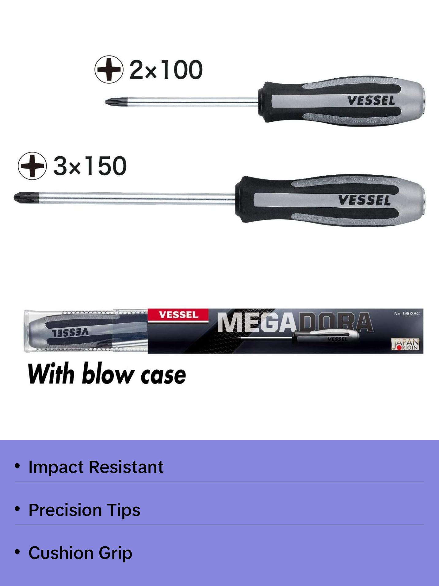 Vessel Tools 9802SC Megadora Impacta Screwdriver Set