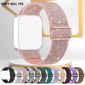 (No Watch Band) Bling Nylon Stretchy Bands Smart Watch Strap Compatible With Apple Watch Bands 38mm 40mm 41mm 42mm 44mm 45mm 46mm 49mm For Women Girls, Adjustable Braided Solo Loop Sport Bands For iWatch Series Ultra 11 10 9 8 7 6 5 4 3 2 1 SE