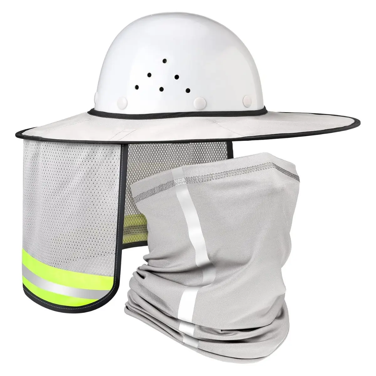 2PCS Hard Hat Sun Shade – Full Brim Helmet Visor with Reflective Neck Gaiter for Outdoor Work