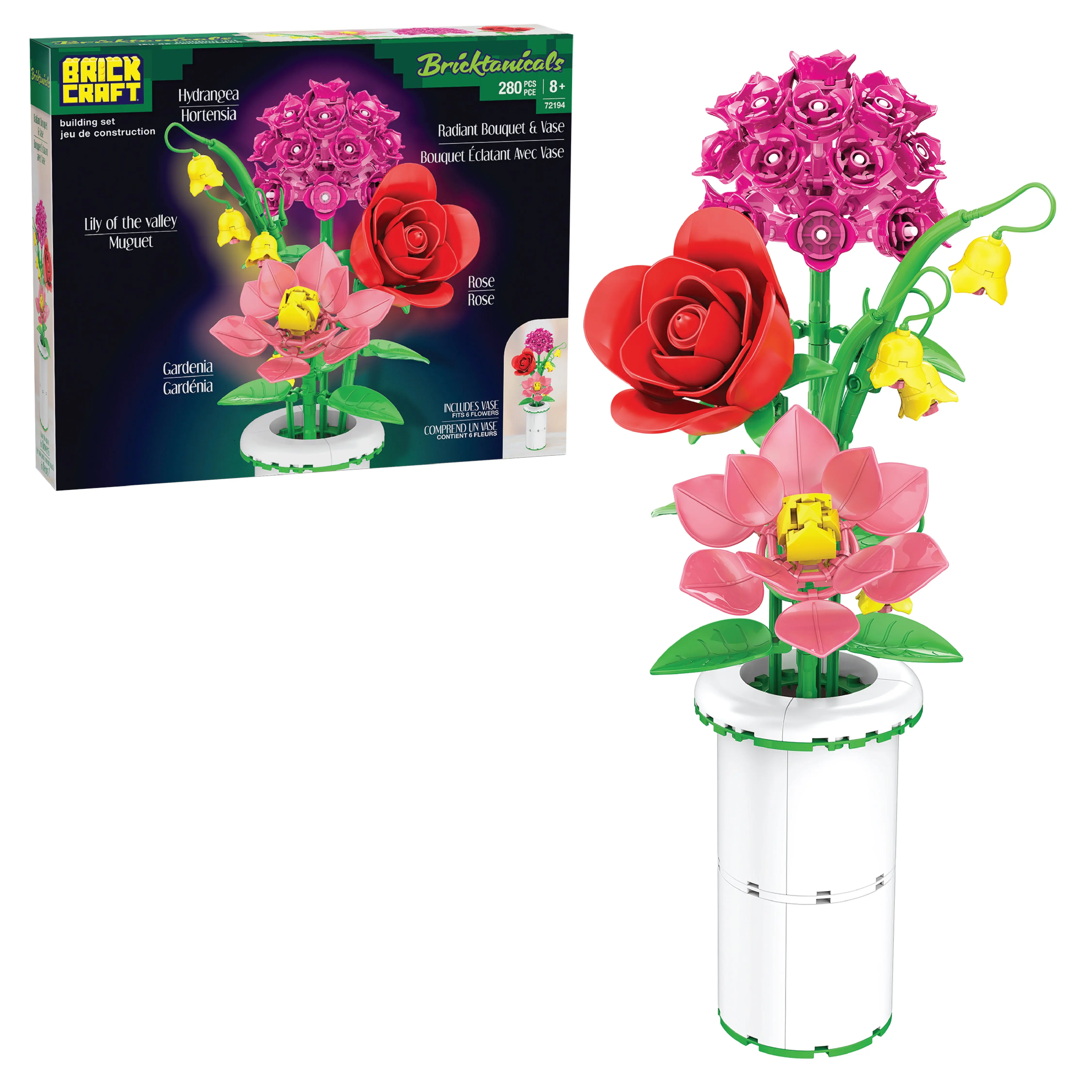 Brickcraft Bricktanicals Radiant Bouquet & Vase Building Set, 280-Piece Artificial Flower Kit with Vase for Adults & Teens 8+