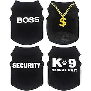 4 Pack Soft Black Dog Clothes for Small Chihuahua Dogs Summer Puppy Shirt Pet Clothing with K9 Security Pattern (Small)