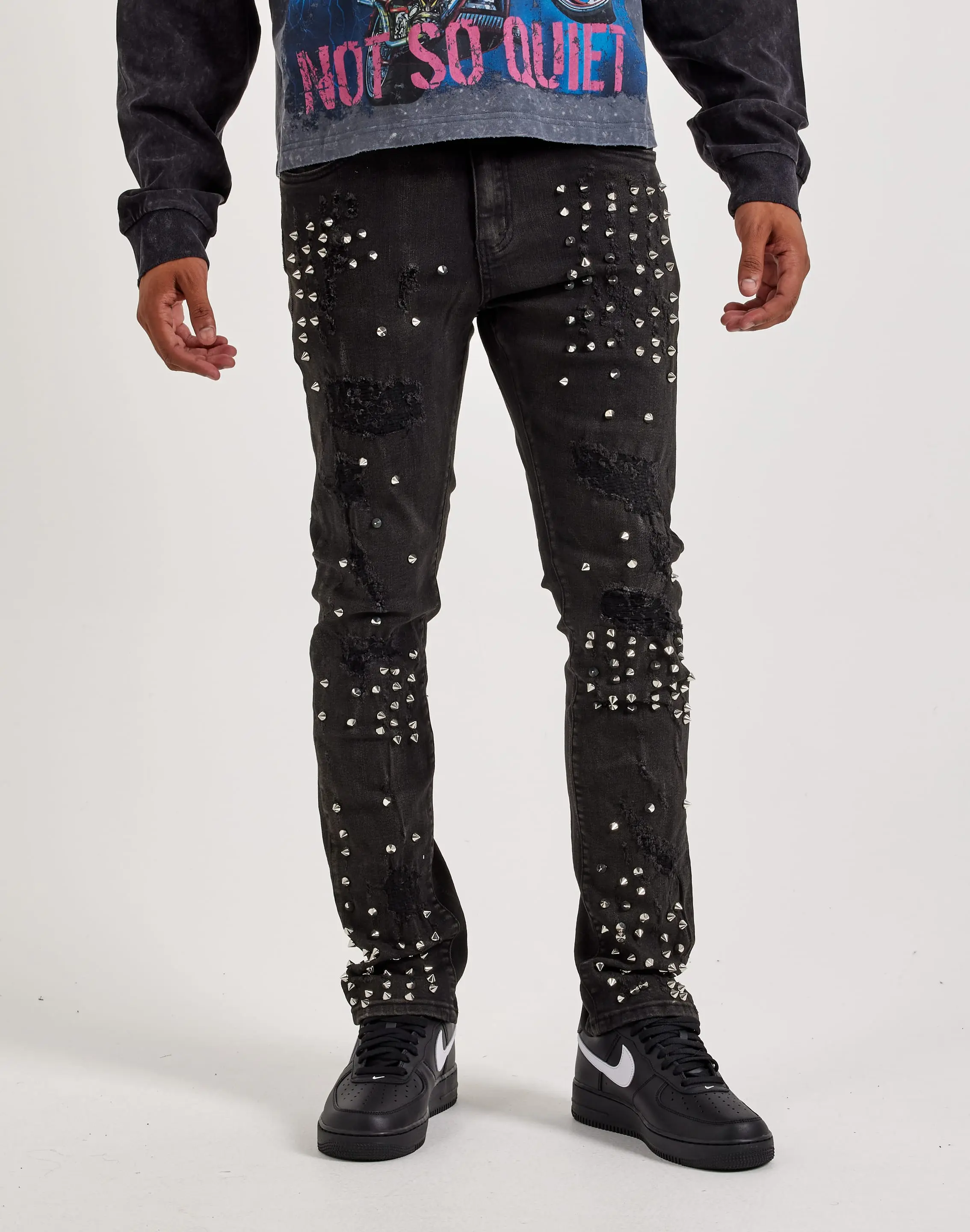 Mens WAIMEA Slim Metal Stud Denim Jeans