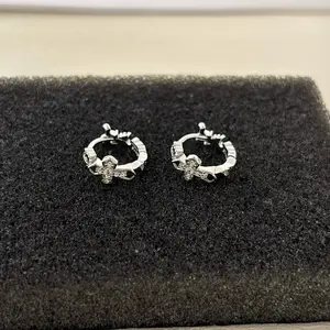 13mm CZ Cross Hoop Earrings for Men Women Streetwear Hip Hop Punk Unisex Earrings