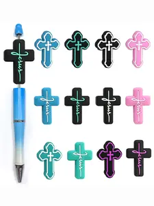 24pcs, soft plastic, cute cross focal pen beads assortments, beautiful cross focal pen beads assortments, jewelry making diy bracelet necklace creative keychain bag chain handmade craft supplies accessories party gift, Cross Bead Charm, no pen