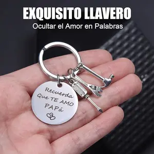 Spanish "Te Amo Papá" Tool Charm Keychain - Stainless Steel Dad Keychain with Engraved Message Card, Perfect Father's Day & Birthday Gift for Dad from Kids