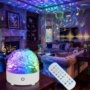 16-Color Star Projector Light with Built-in Bluetooth Speaker, 3D Surround Sound, Music Sync, Romantic Ocean Wave & 3D Water Ripple Atmosphere Lamp