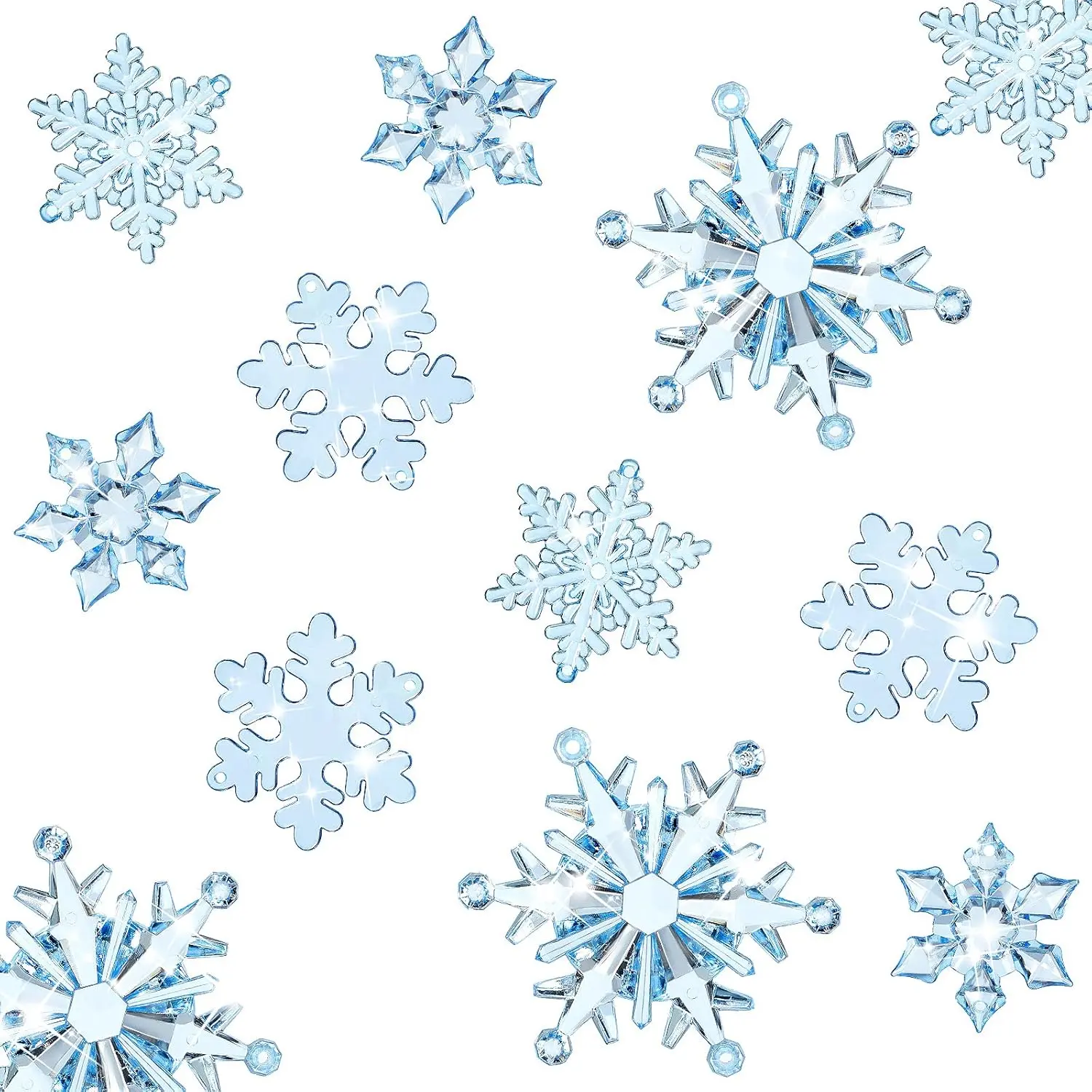 40 count Blue Christmas Snowflake Ornaments  Christmas Tree Decorations  Snowflakes Translucent Winter Hanging Ornaments for Xmas Tree DIY Crafts