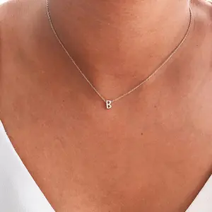 Stainless Steel Initial Necklace Gold Color Cut Letters Single Name Choker Necklace For Women Pendant Jewelry Gift