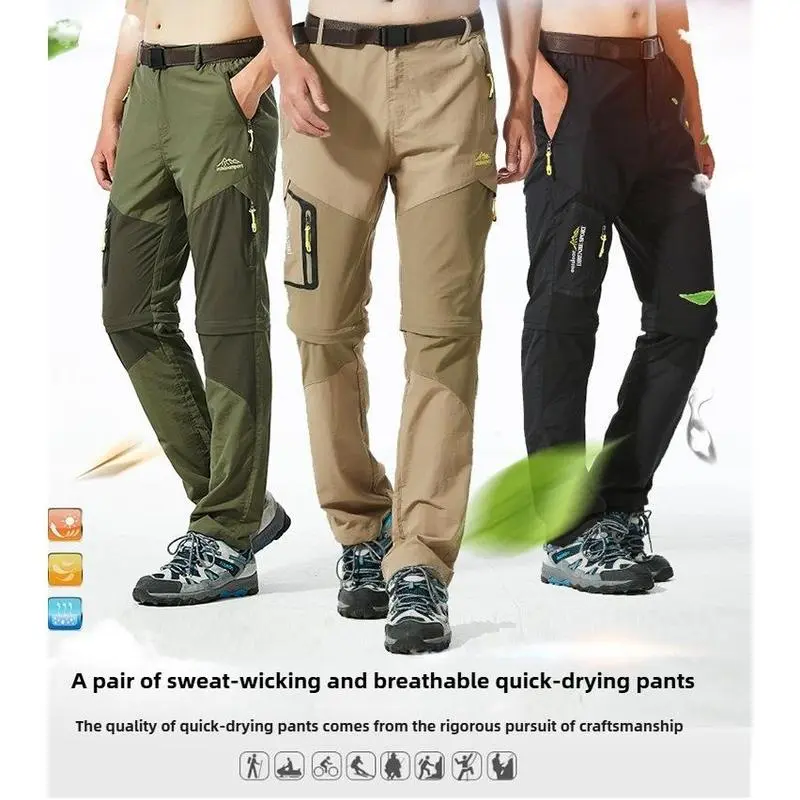 Outdoor quick-drying pants men's two-section pants removable trousers with Multiple Pockets and Zipper Closures, Durable Outdoor Training Pants, Available in  Fishing, outdoor activities, work, hiking, camping，Suitable for Spring and Autumn Wear.
