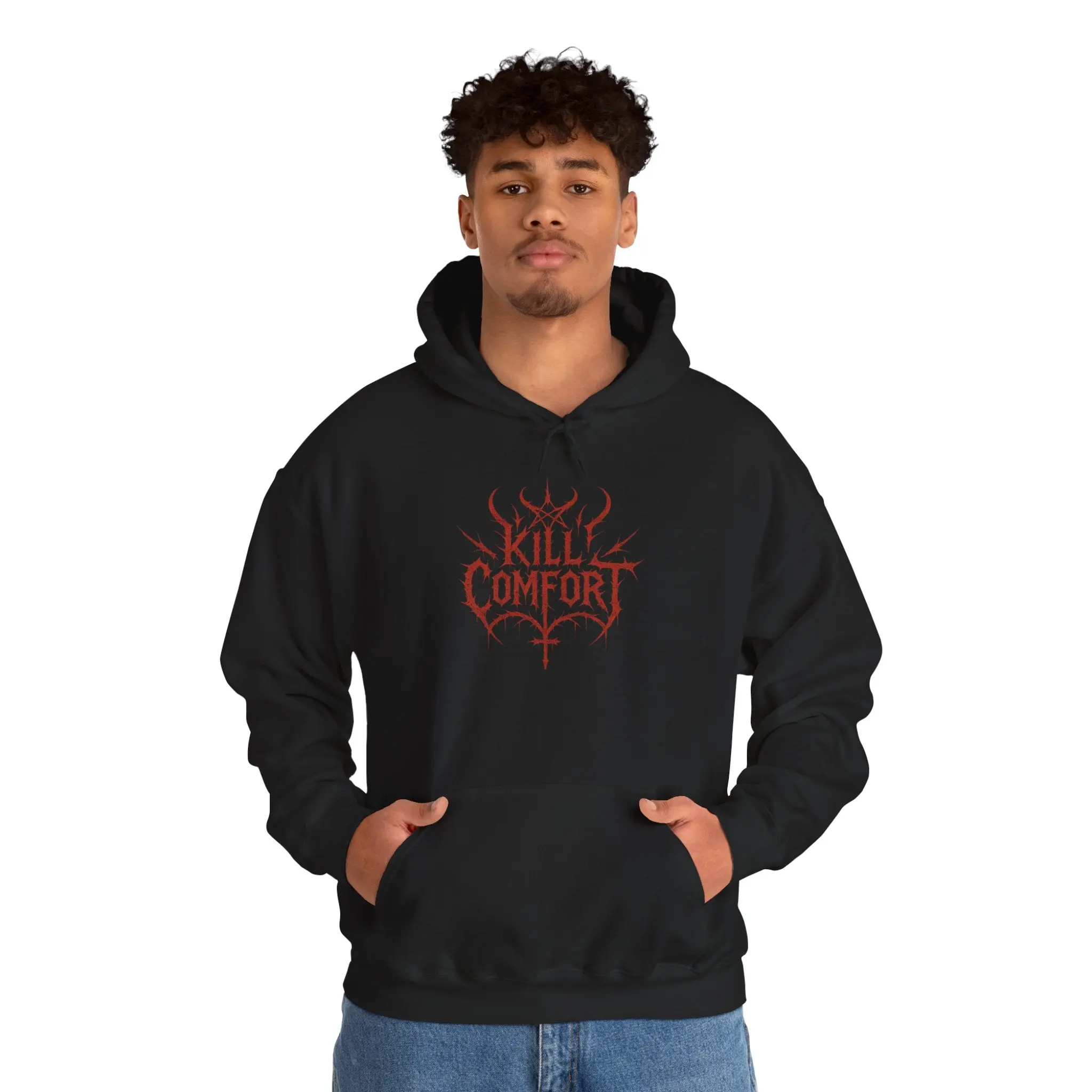 Unisex Heavy Blend Hooded Sweatshirt - 'Kill Comfort' Graphic, Cozy Streetwear, Gift for Friends, Autumn Fashion, Perfect for [...]