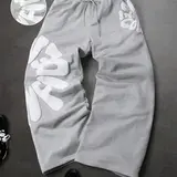 【Black Friday】Men's Letter-Graphic Drawstring Sweatpants with Layered Waistband, Loose-Fit Athletic Pants, Comfortable Casual Sportswear for Workouts and Daily Wear